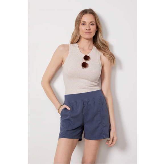 Faherty Arlie Day Short Womens Size Large Blue Linen Blend 3" Inseam Casual - Picture 1 of 8